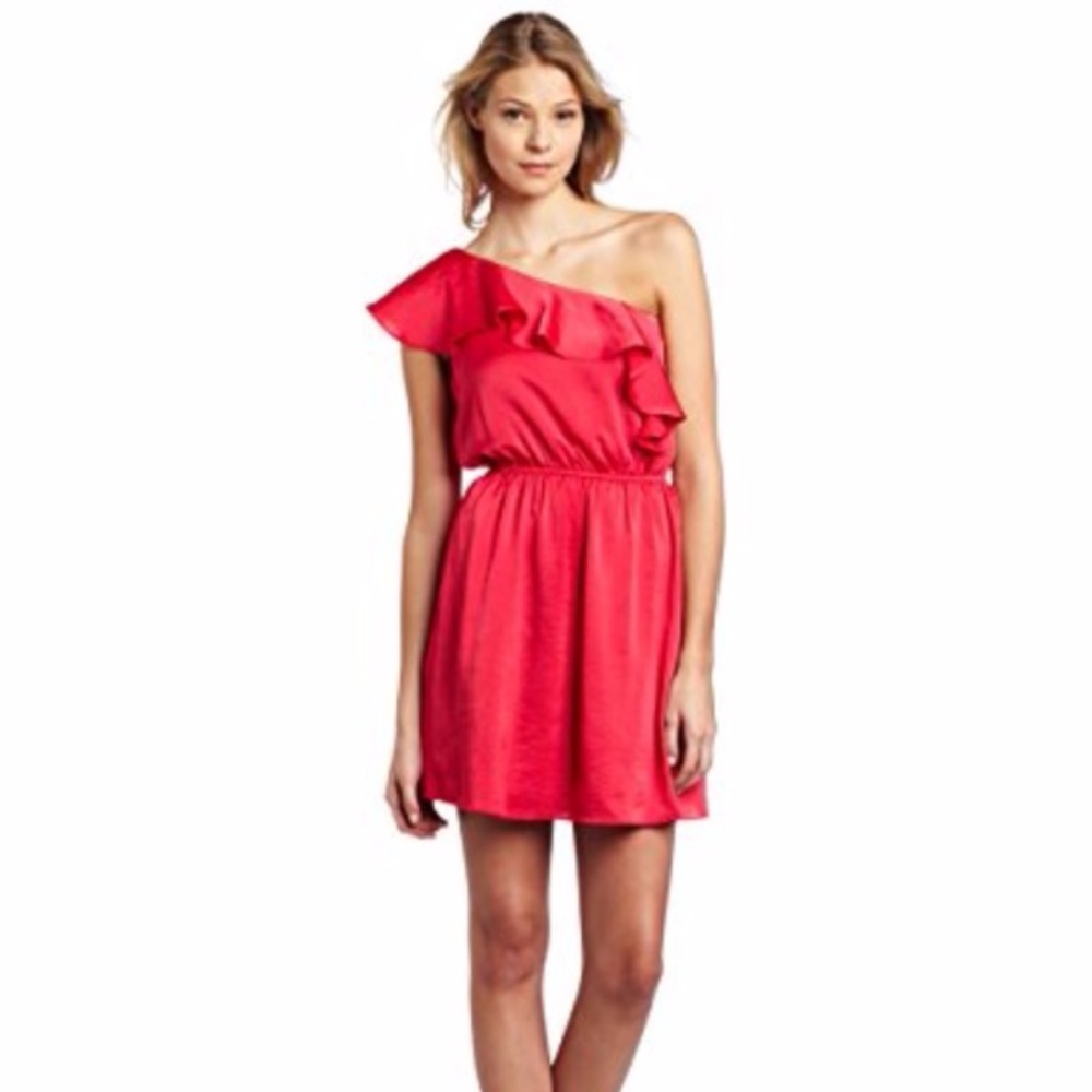 BCBGeneration Pink Silky Ruffle 1 Shoulder Dress